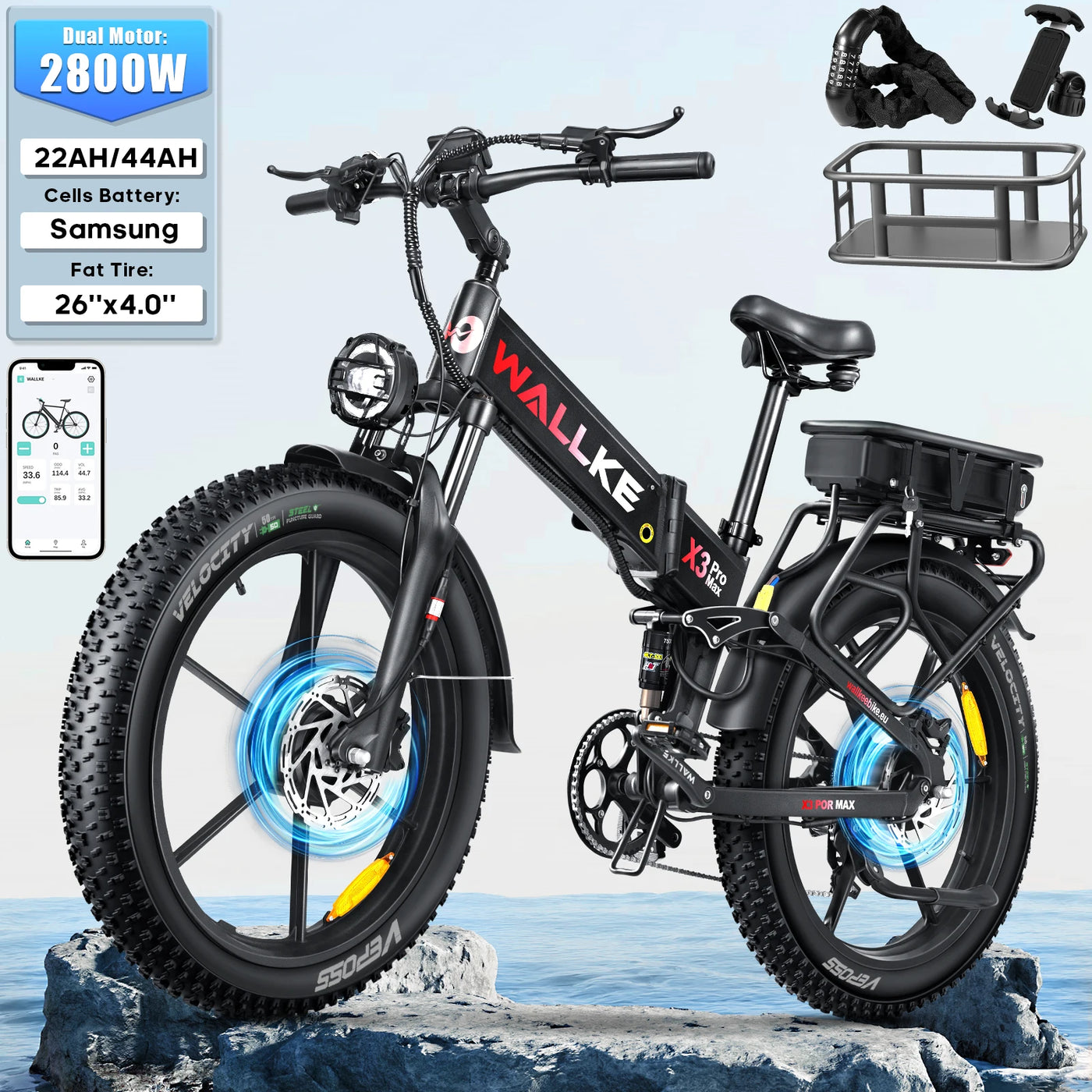 W Wallke Folding Mountain Electric Bike for
