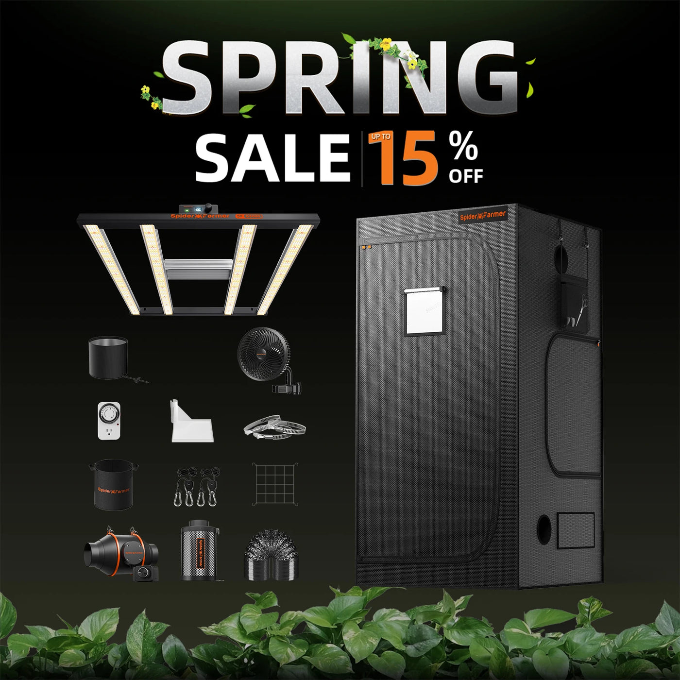 Spider Farmer G3000 LED Grow Light+90x90x180CM Grow Tent Kits with Carbon Filter For Indoor Plants Flowers Hydroponics