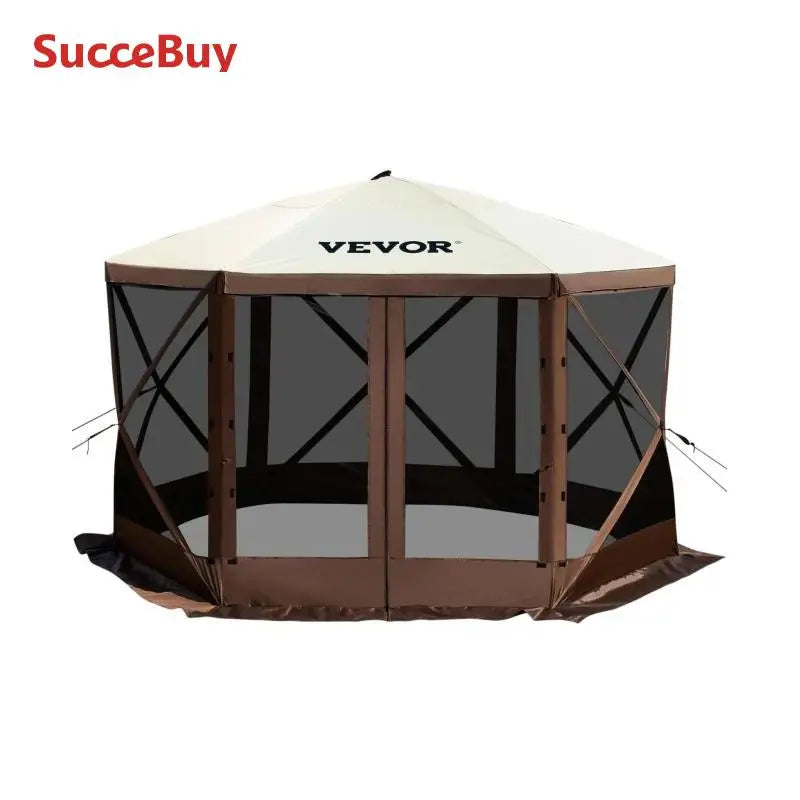SucceBuy Pop-up Camping Gazebo Camping Canopy Shelter 6 Sided 12' x 12' / 10' x 10' Sun Shade Tents & Canopies Camping & Hiking