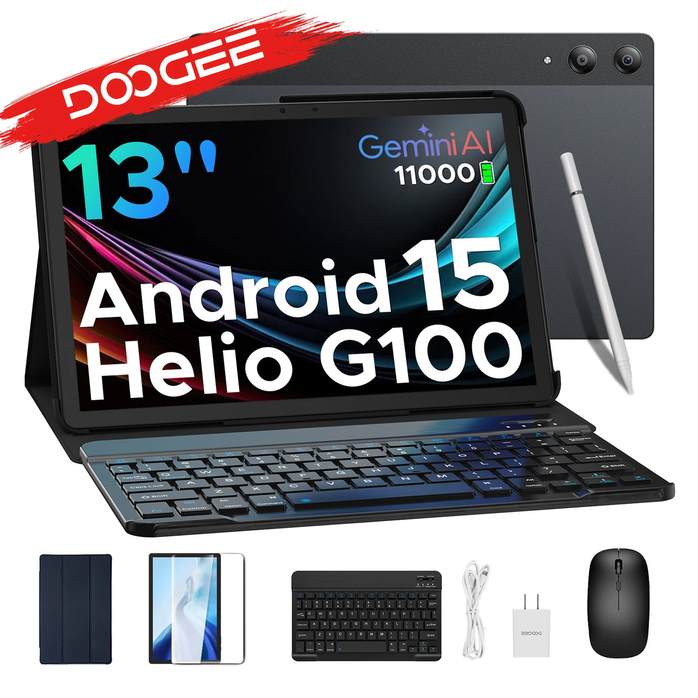 Doogee Tab E3 Pro 2 in 1 Tablet Pc 13" Android 15 Gemini Ai 32Gb Ram(8+24) 256Gb 11000Mah Battery Helio G100 Octa Core Tablet Pc