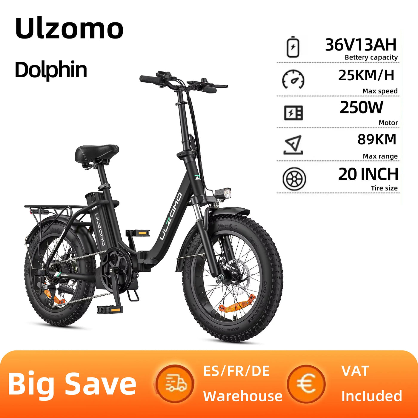 Ulzomo Dolphin Electric Bicycle 250W Motor 36V