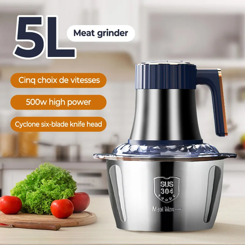 5L500W Electric Meat Grinders6S Stainless Steel Food Crusher Multifunctional Vegetable Slicer Chopper Mincer Baby Food Processor