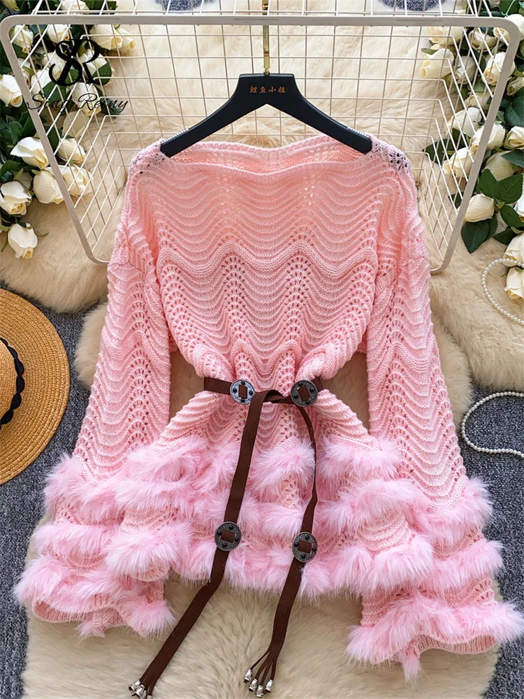 SINGREINY Fashion Fluffy Long Knitted Top Women