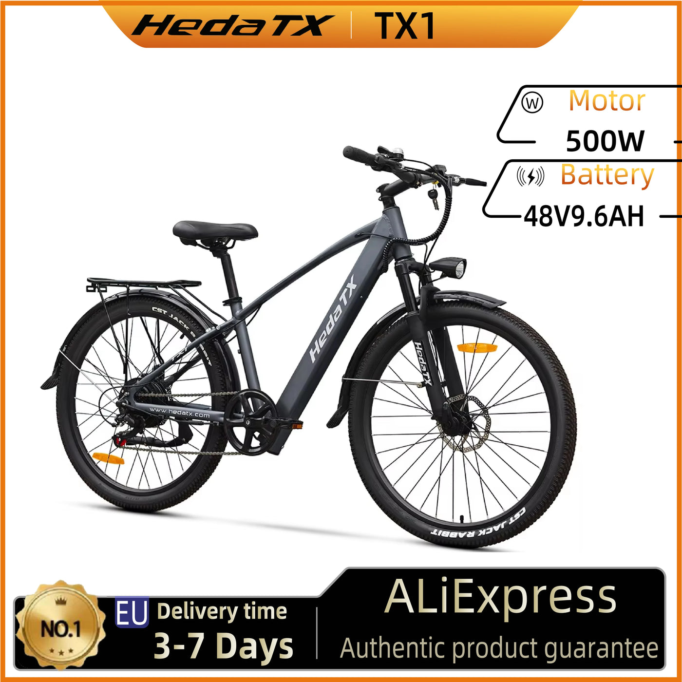 HEDATX TX1 Adult Electric Bicycle 500W Motor Electric Bike 48V 9.6AH Battery 26 Inch Tires City Commuter Electric Bike