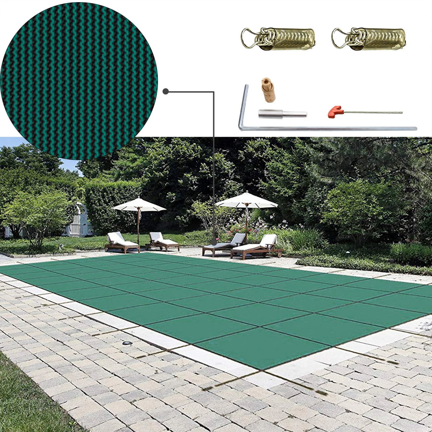 VEVOR Pool Safety Cover Rectangle Inground Pool Cover Green Mesh Solid Pool Safety Cover For Winter Safety Swimming Pool Cover