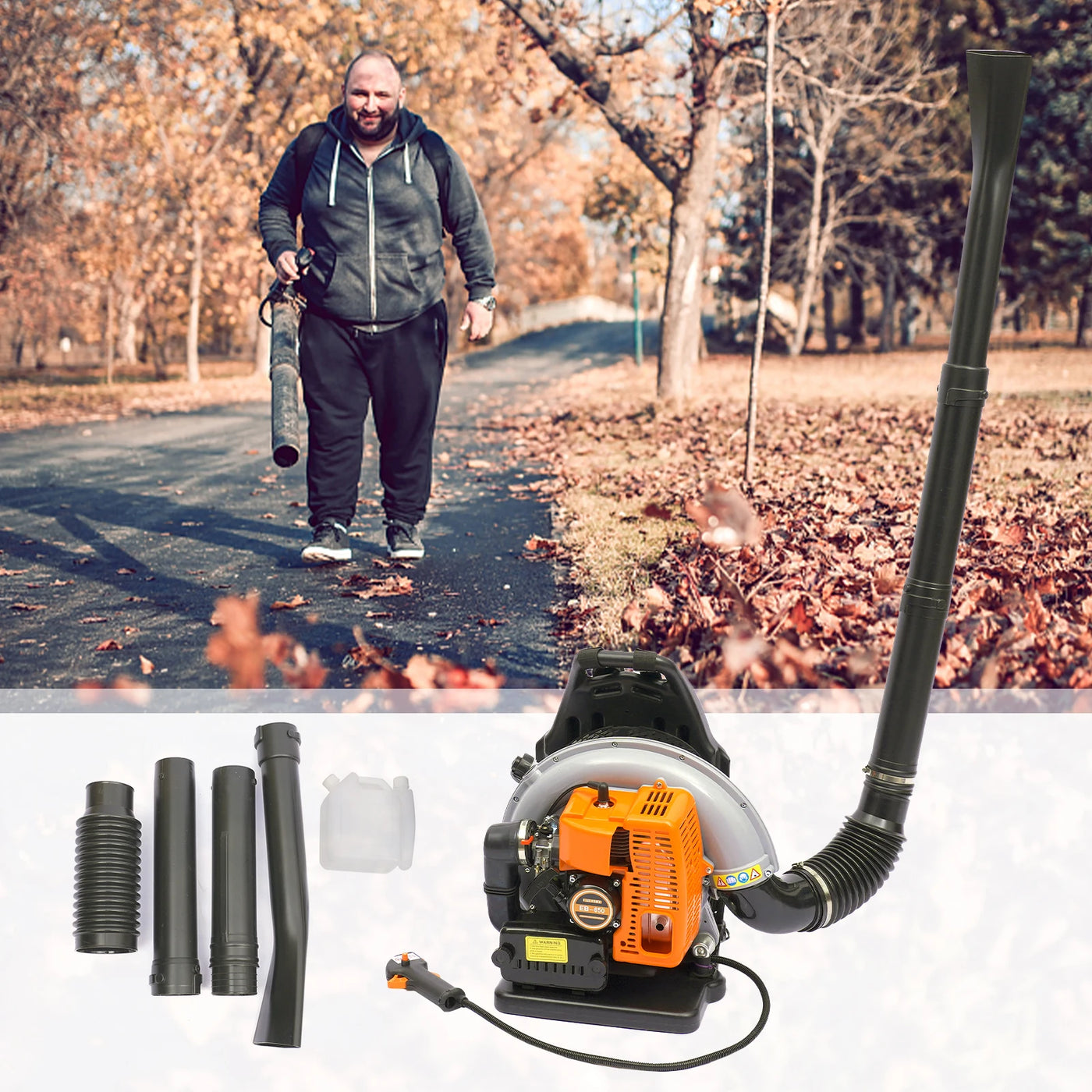 2-Stroke 63CC Gas Commercial Backpack Leaf Blower Powered Snow Blower Outdoor Yard Garden Grass Clean W/Harness