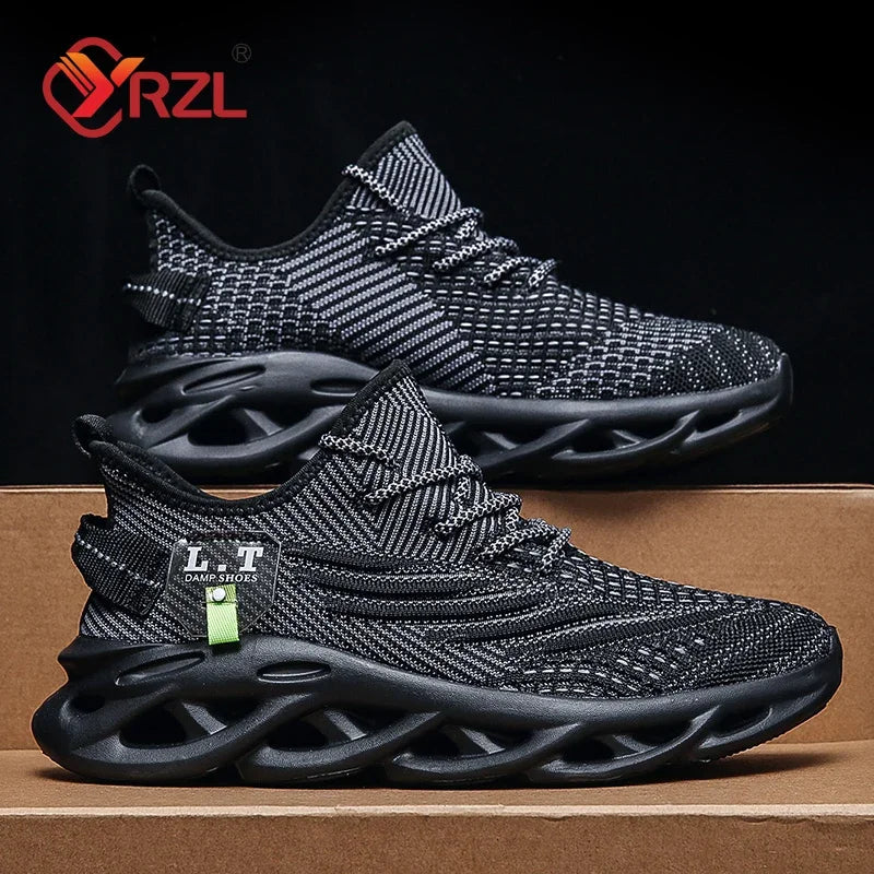 YRZL Men Sports Running Black Jogging Shoes