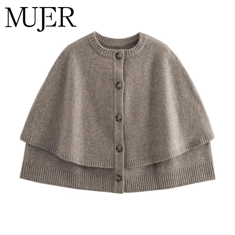 MUJER Cape Cropped Cardigan for Women Knitted