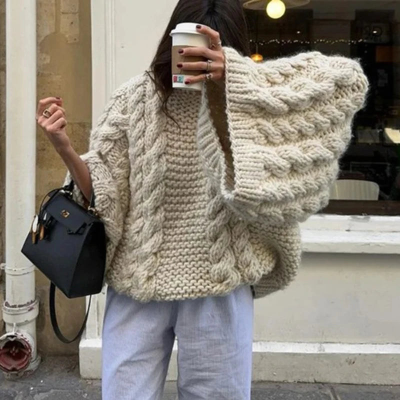 Oversize Knit Pullover Women Casual Lazy Round