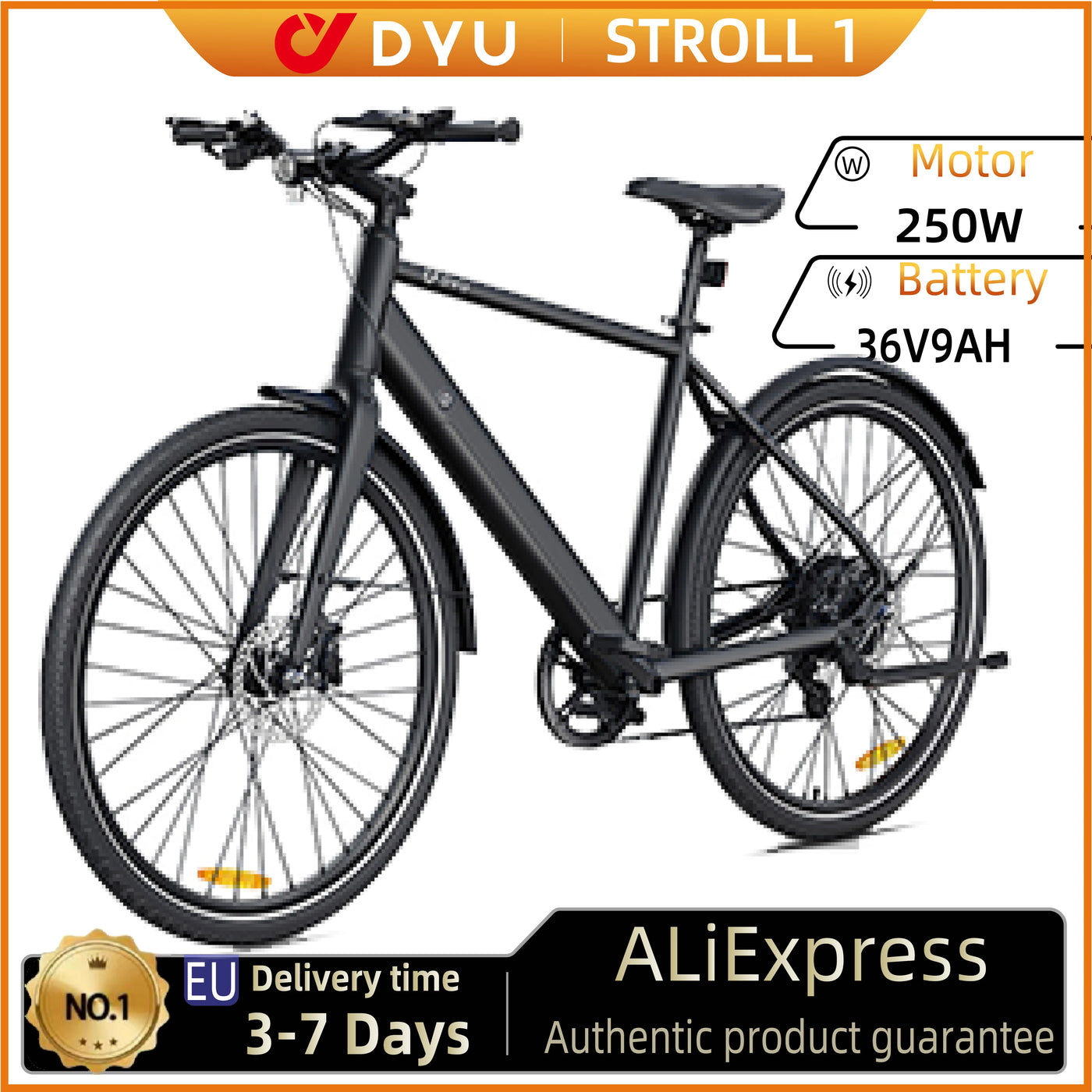 DYU Stroll 1 E-bike 250W Brushless Motor 36V9AH Lithium Battery Aluminum Alloy Electric Bicycle 16Inch Tire City Electric Bike