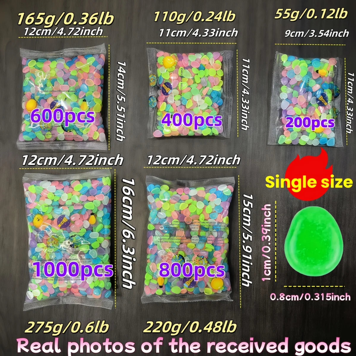 253pcs Glow in Dark Resin Garden Stones