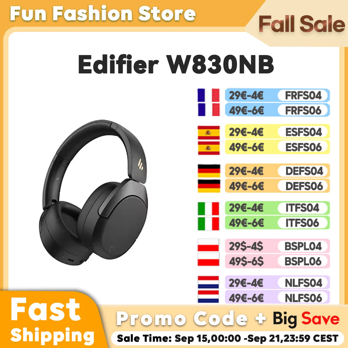 Edifier W830NB Active Noise Cancelling Wireless Headphones Over-Ear Headset Bluetooth 5.4 Hi-Res LDAC Foldable -45dB ANC 94H