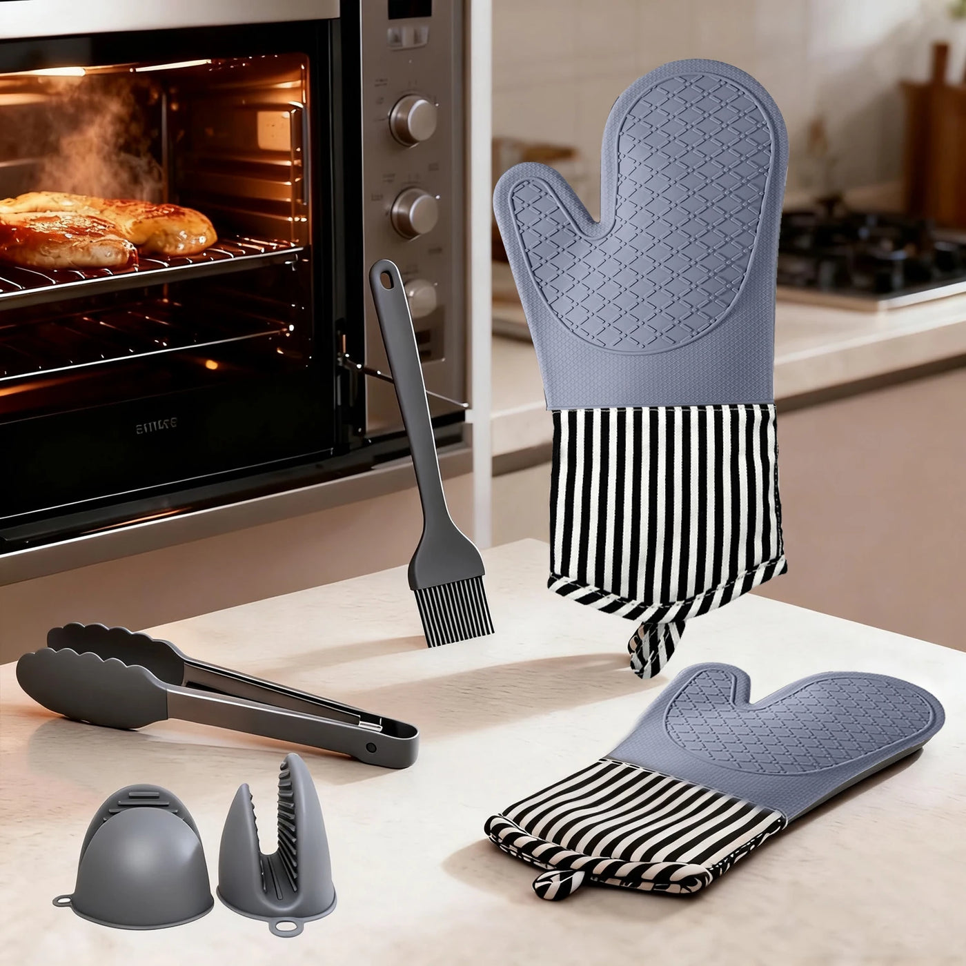 Professional Heat-resistant Silicone Oven Mitts Gloves With