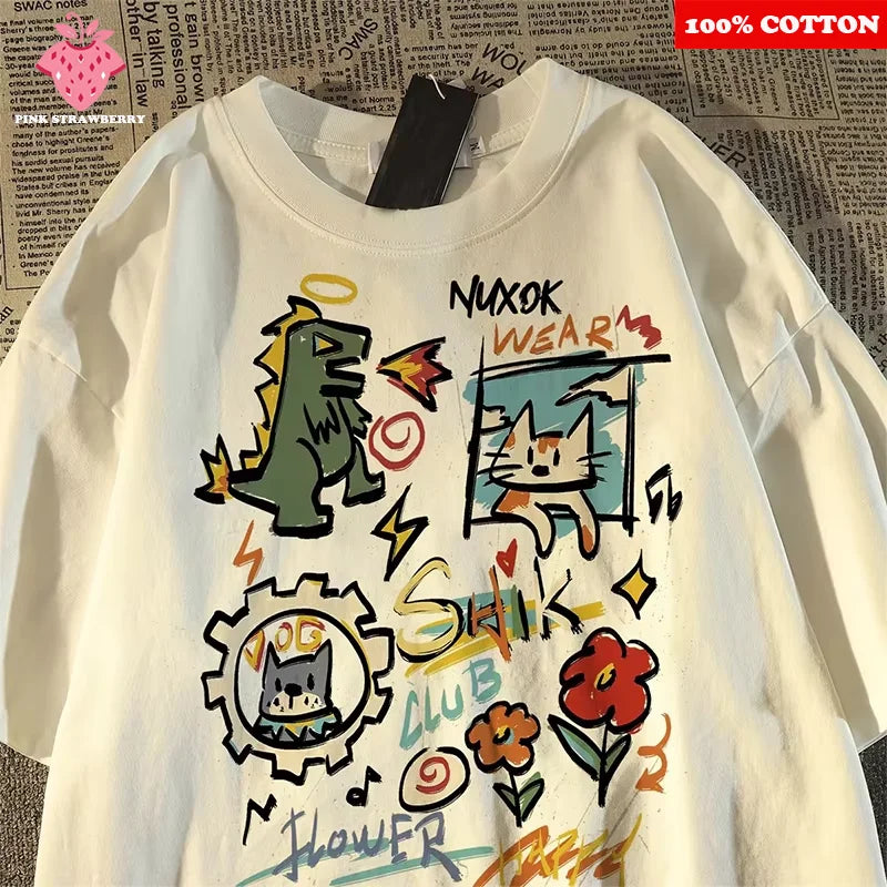 ins Cute Cartoon Graffiti Print T-shirt Women