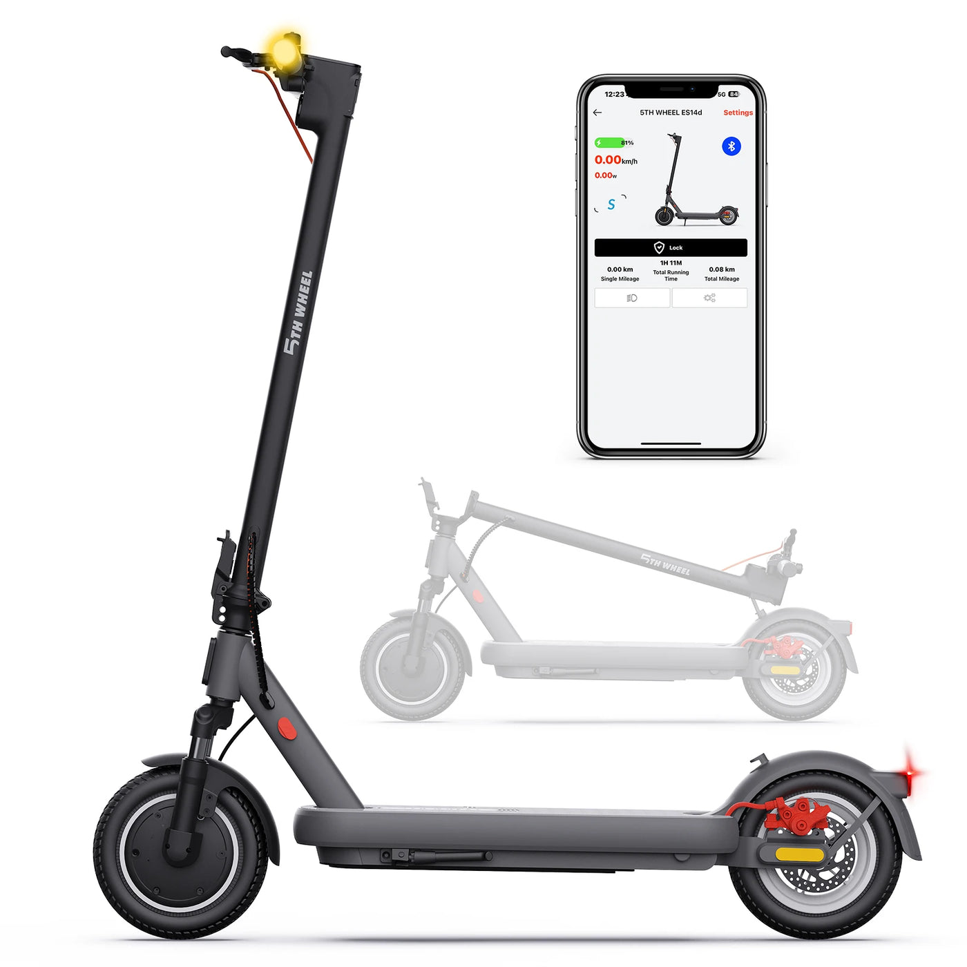 5TH WHEEL ES14 ABE Adult E-Scooter 400W Motor 48V 7.5AH Battery City Electric Scooter 10" Solid Tires Foldable Electric Scooter