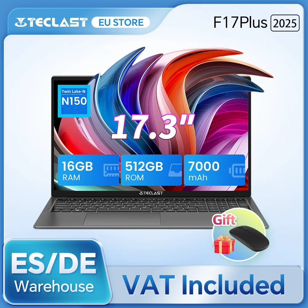 Teclast F17Plus 17.3 inch Laptop Intel N150 16GB RAM 512GB SSD Windows 11 Notebook 180° Flip Computer Backlit Keyboard mini-HDMI