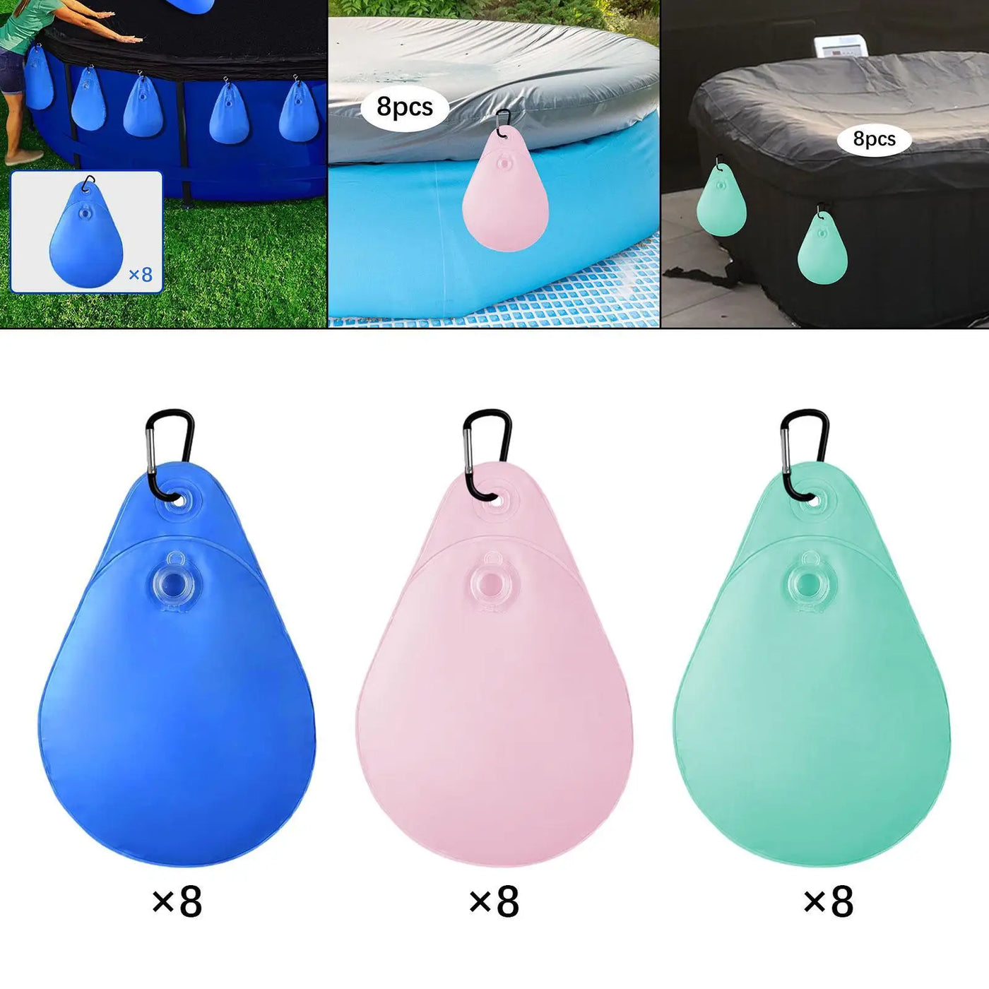 8x Pool Cover Weights with Hooks Premium