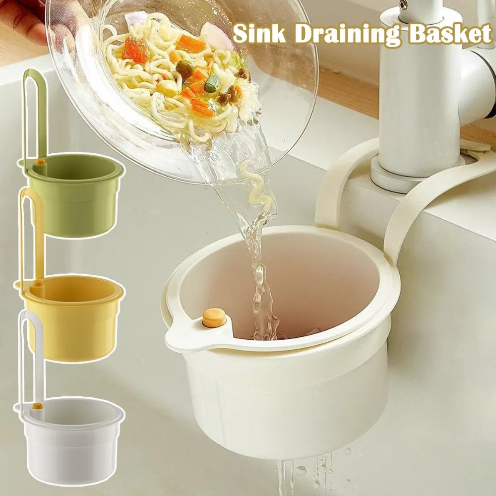 Hanging Sink Draining Basket Openable Bottom Cover