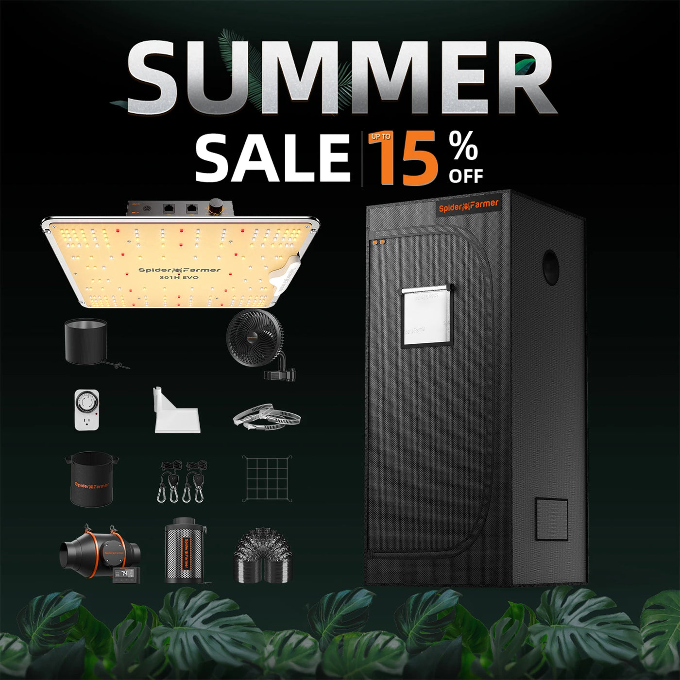 Spider Farmer SF1000 LED Grow Light+70x70x160CM Grow Tent Kits with Intelligent Carbon Filter For Indoor Plants Hydroponics