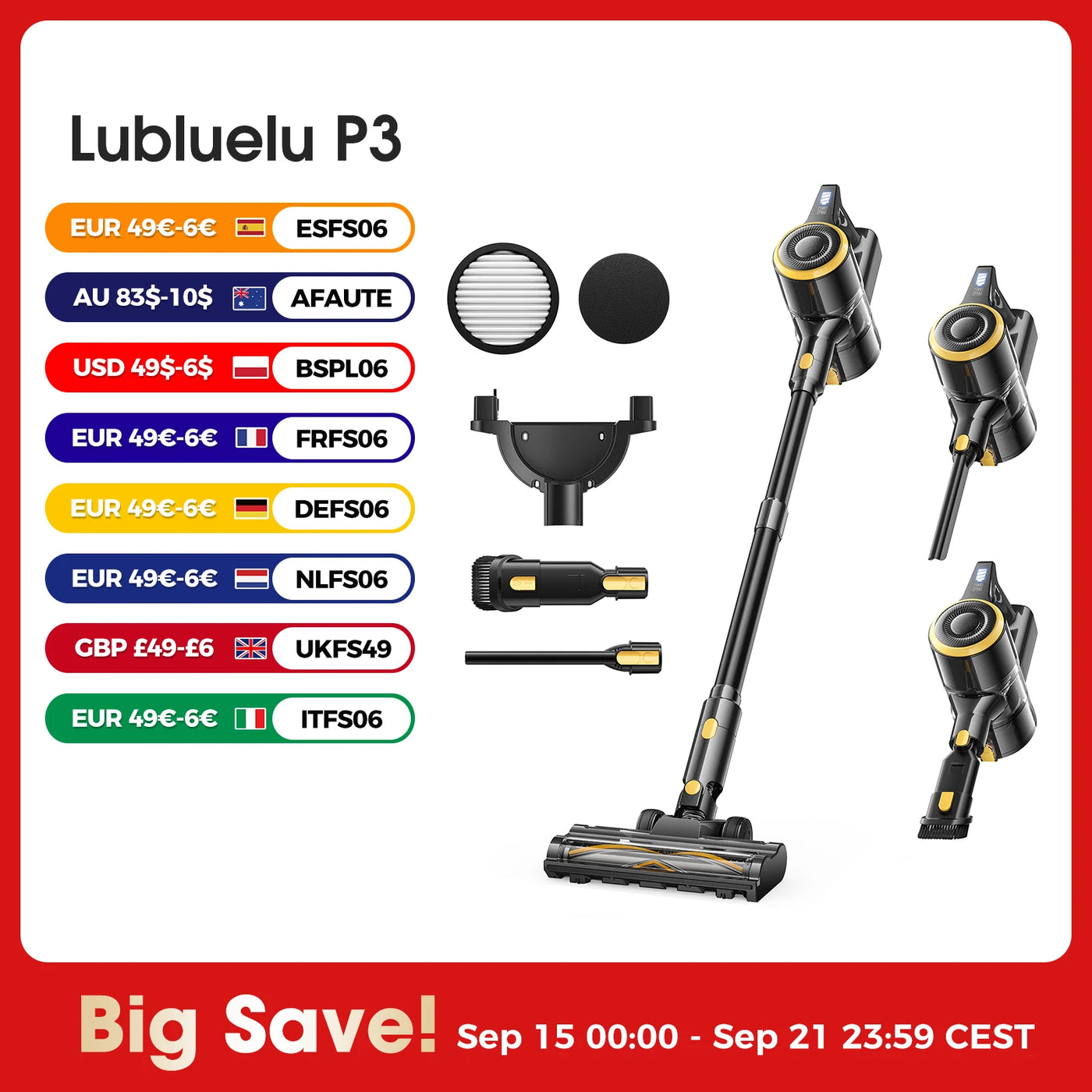 Lubluelu P3 Cordless Vacuum Cleaner 33Kpa Strong Suction 50Min Runtime Self-Standing for Hard Floor Carpet Pet Hair Removal