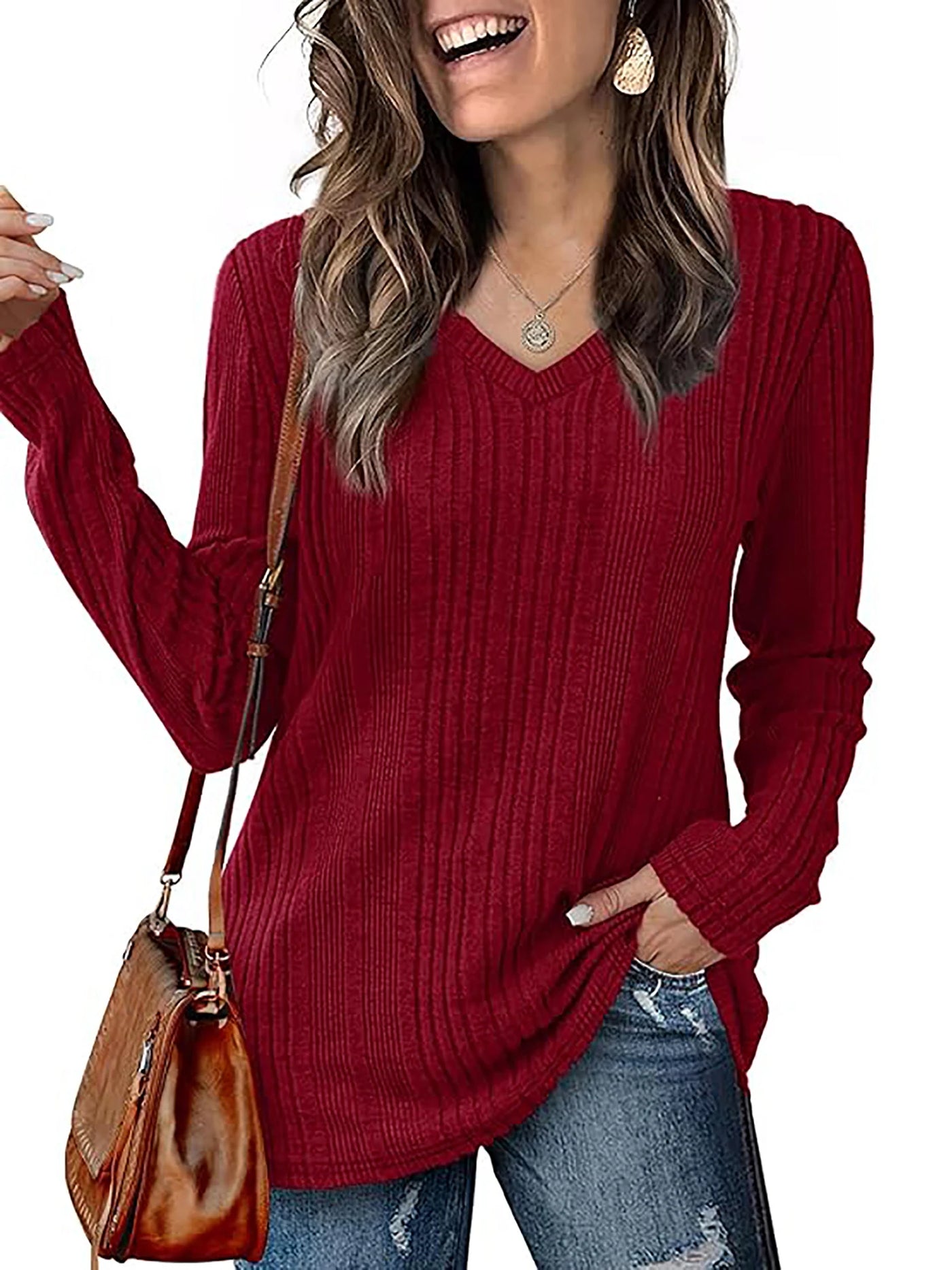 Women s knitted sweater V-neck versatile top