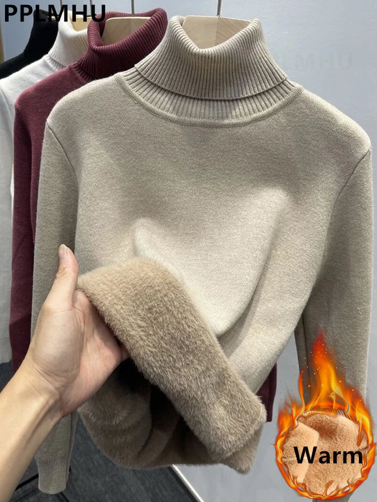 Thicken Velvet Turtleneck Sweater Women Korean Fashion