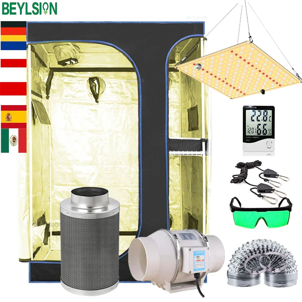 BEYLSION New Growbox Complete Set Air Tent Grow With Dimmable LED Grow Lamps Centrifugal Fans Activated Carbon Air Filter Set