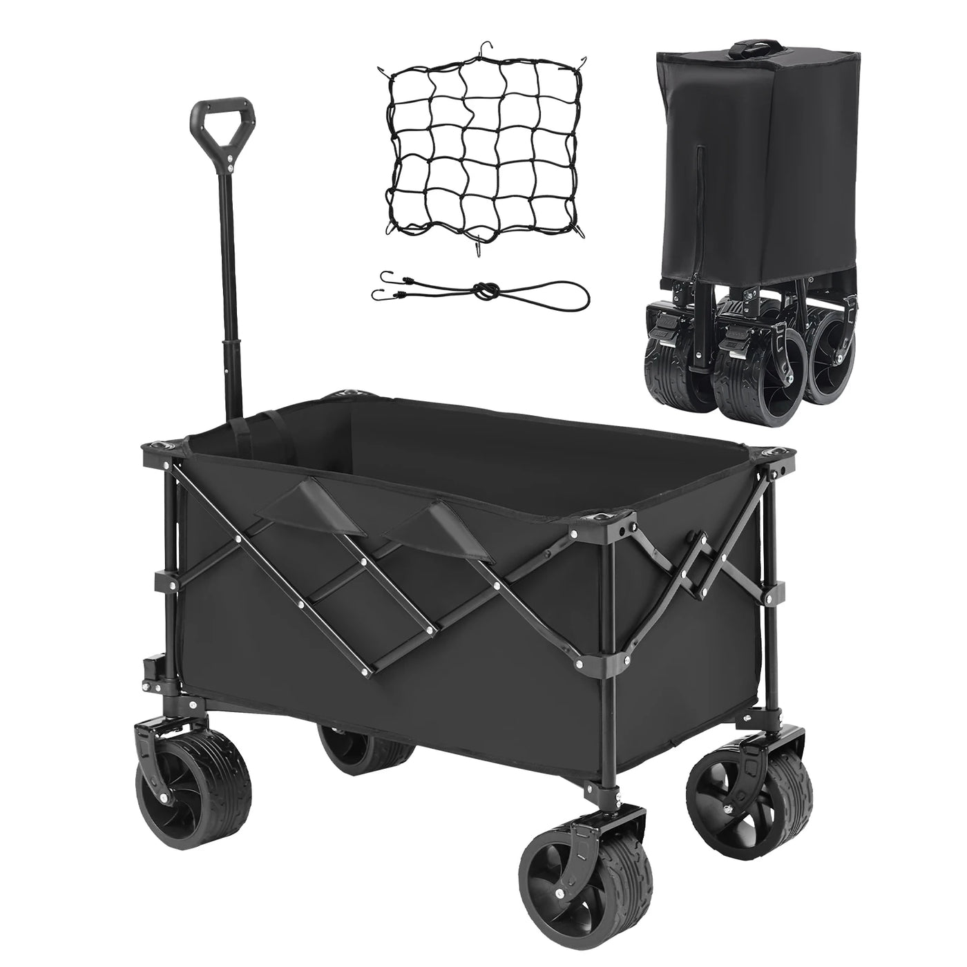 SucceBuy Collapsible Folding Wagon Beach Wagon Cart with All-Terrain Wheels Drink Holder Sport Wagon for Camping Shopping Garden
