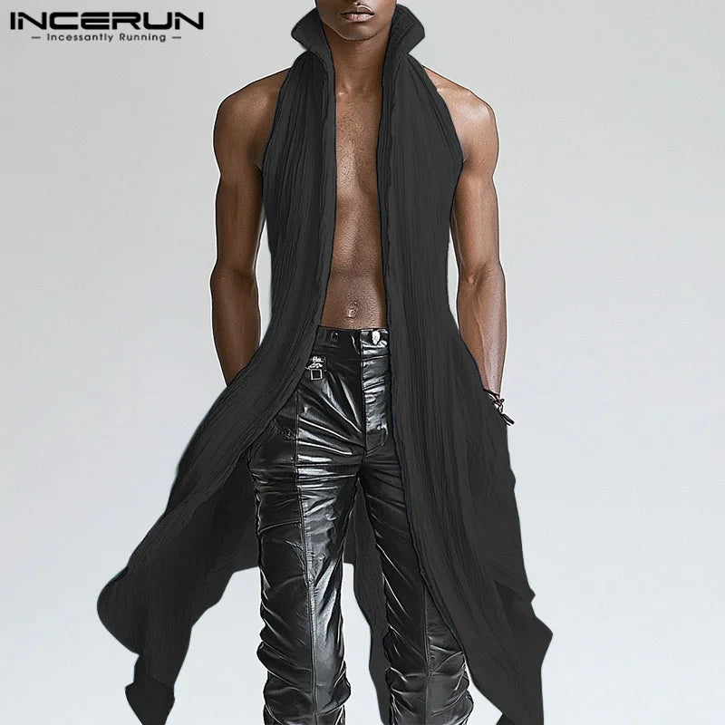 Men Long Style Shirt Solid Color Lapel