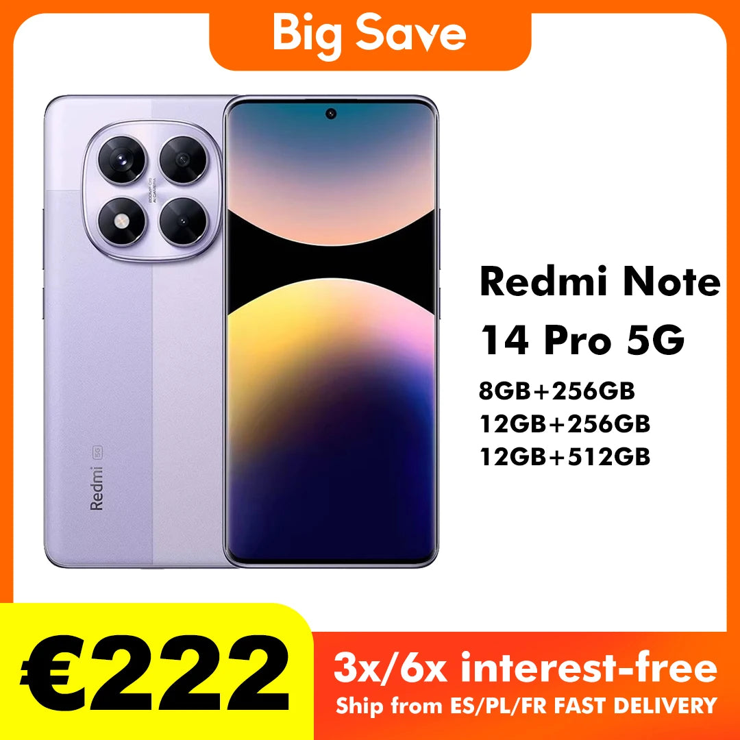 Xiaomi Redmi Note 14 Pro 5G NFC smartphone MediaTek dimension 7300-Ultra AMOLED screen 6,67 1,5 K 120 Hz 5110 mAh 200 MP camera