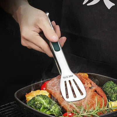 1pc Non Slip Stainless Steel Food Tongs