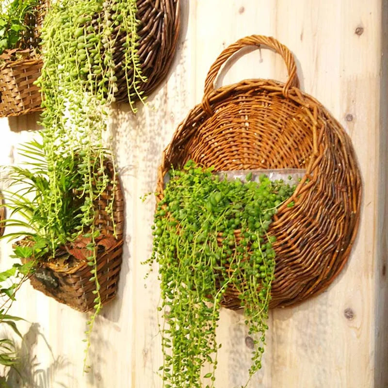 Hand Made Wicker Rattan Flower Planter Wall