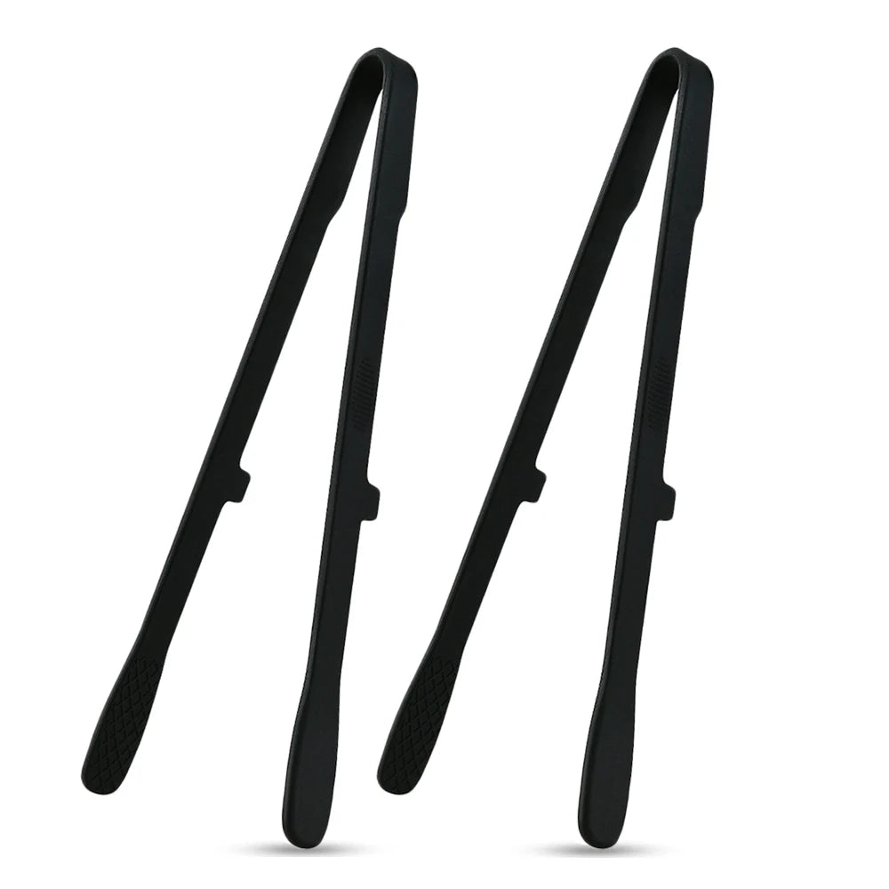 2Pcs Black Silicone Food Toast Tongs for