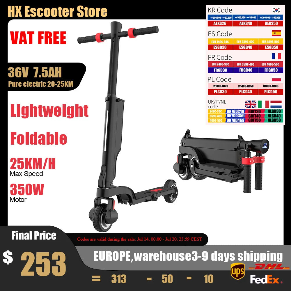 HX X6 Electric Scooter Adult 350W 7.5AH 36V 25KM/H Foldable Electric Kick E Scooter 5.5 inch Wheel EScooter For Adult Children