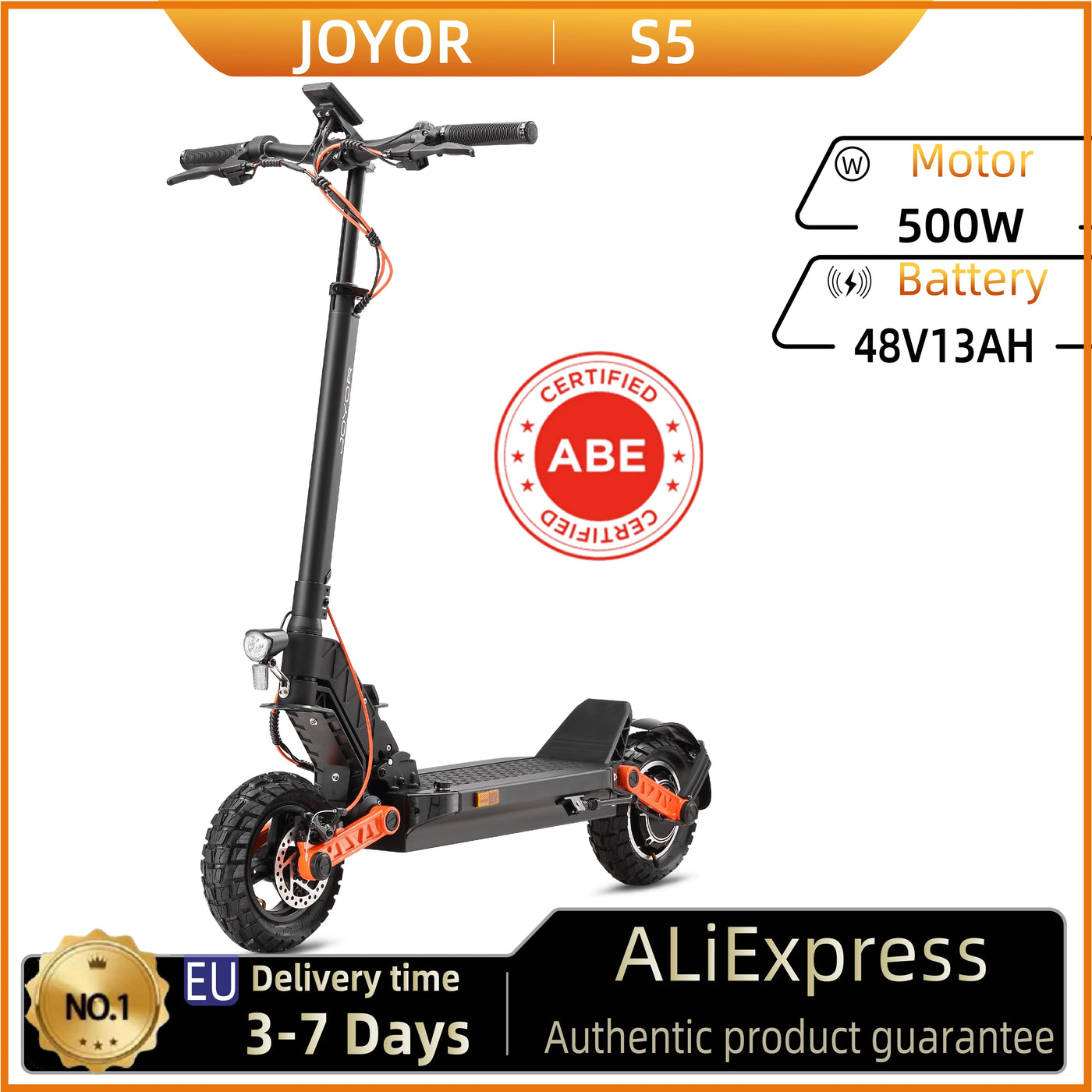 JOYOR S5（ABE）Adult Electric Scooter 500W Motor 48V13AH Battery Foldable E-Scooter 10 Inch Air Tire City Escooter