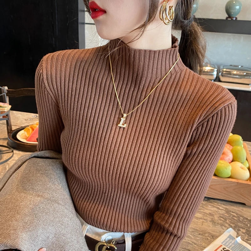 Winter Long Sleeve Mock Neck Knitted Women