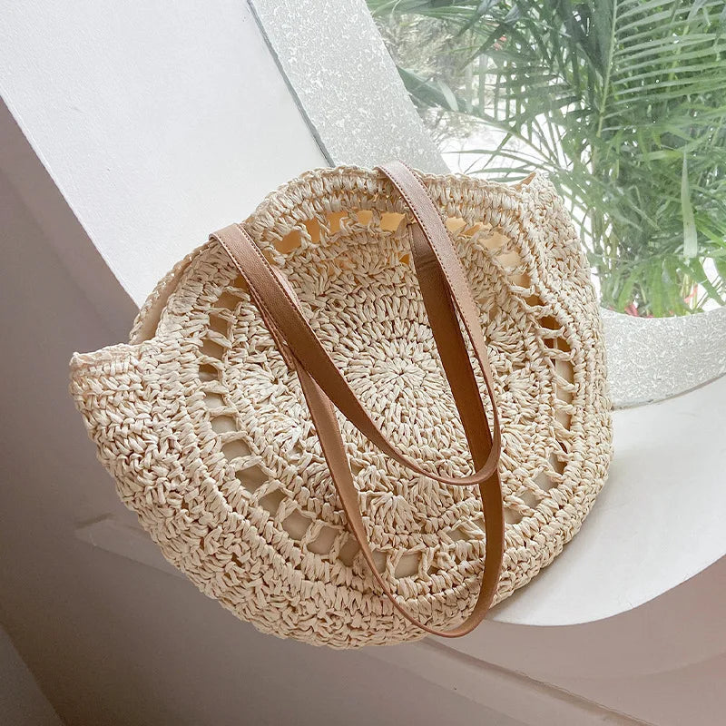 Summer Round Straw Bags for Women Rattan