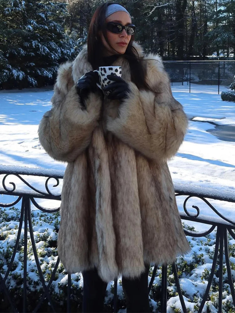 Winter Lady Luxurious Lapel Faux Fur Coats