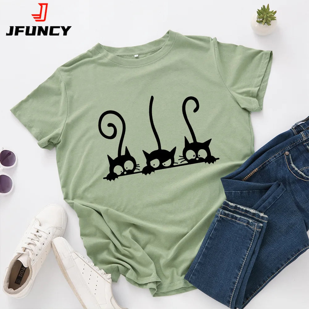 100 Cotton Women T Shirt New Cat