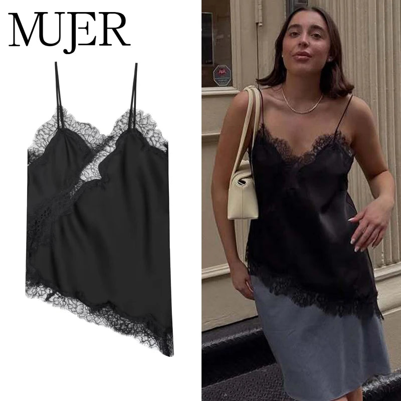 MUJER Black Lace Tops for Women Camisole