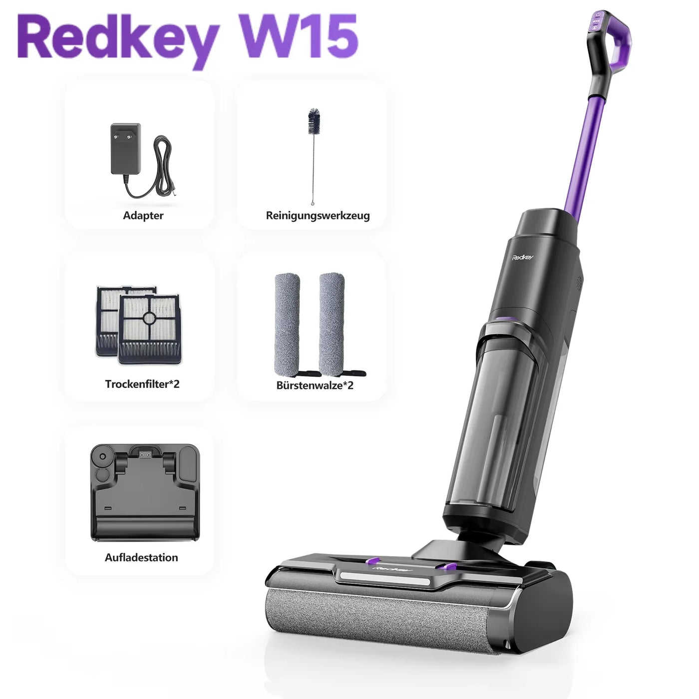 Redkey W15 Wireless Wet and Dry Vacuum Cleaner 3 in 1 Cordless Vacuum Mop with Self-Washing Edge Cleaning 35min Runtime