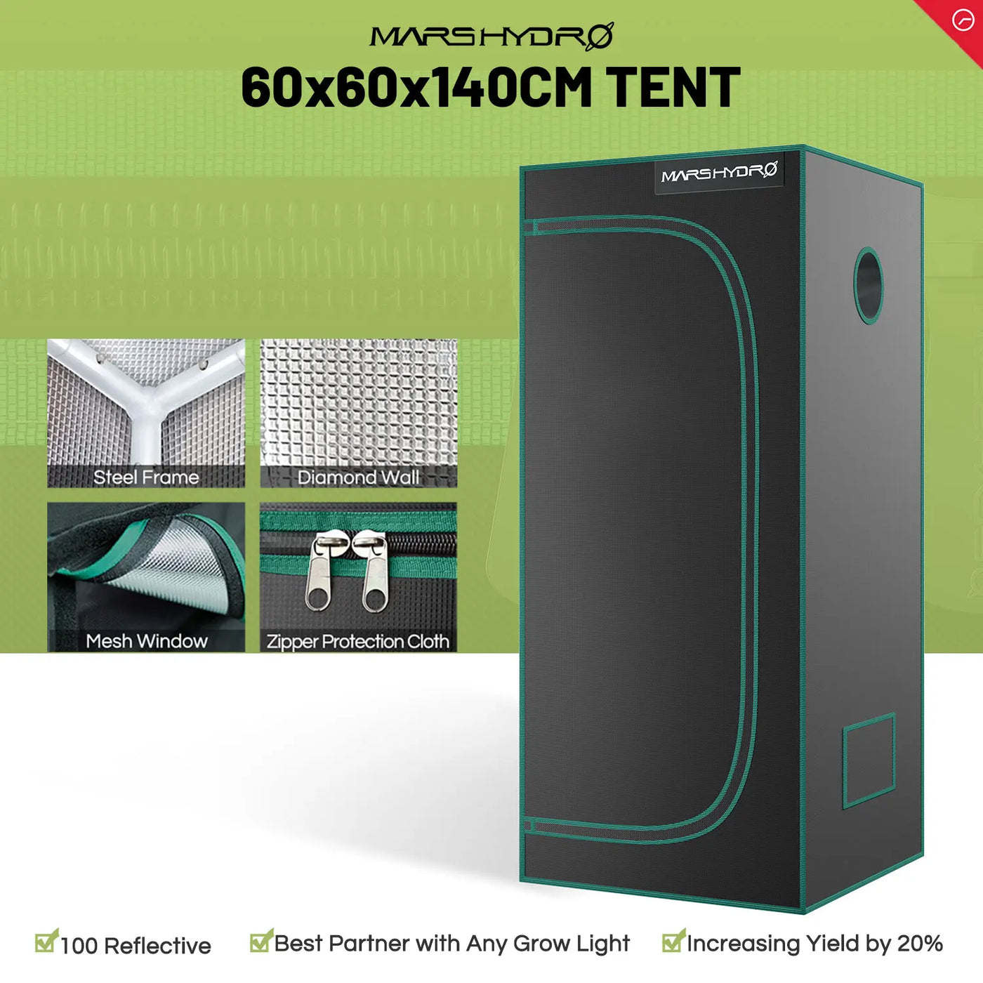 Mars Hydro Indoor Grow Tent Reflective Mylar 1680D Canvas Grow Tents with Removable Floor Room Box for Indoor Plant 60x60x140cm