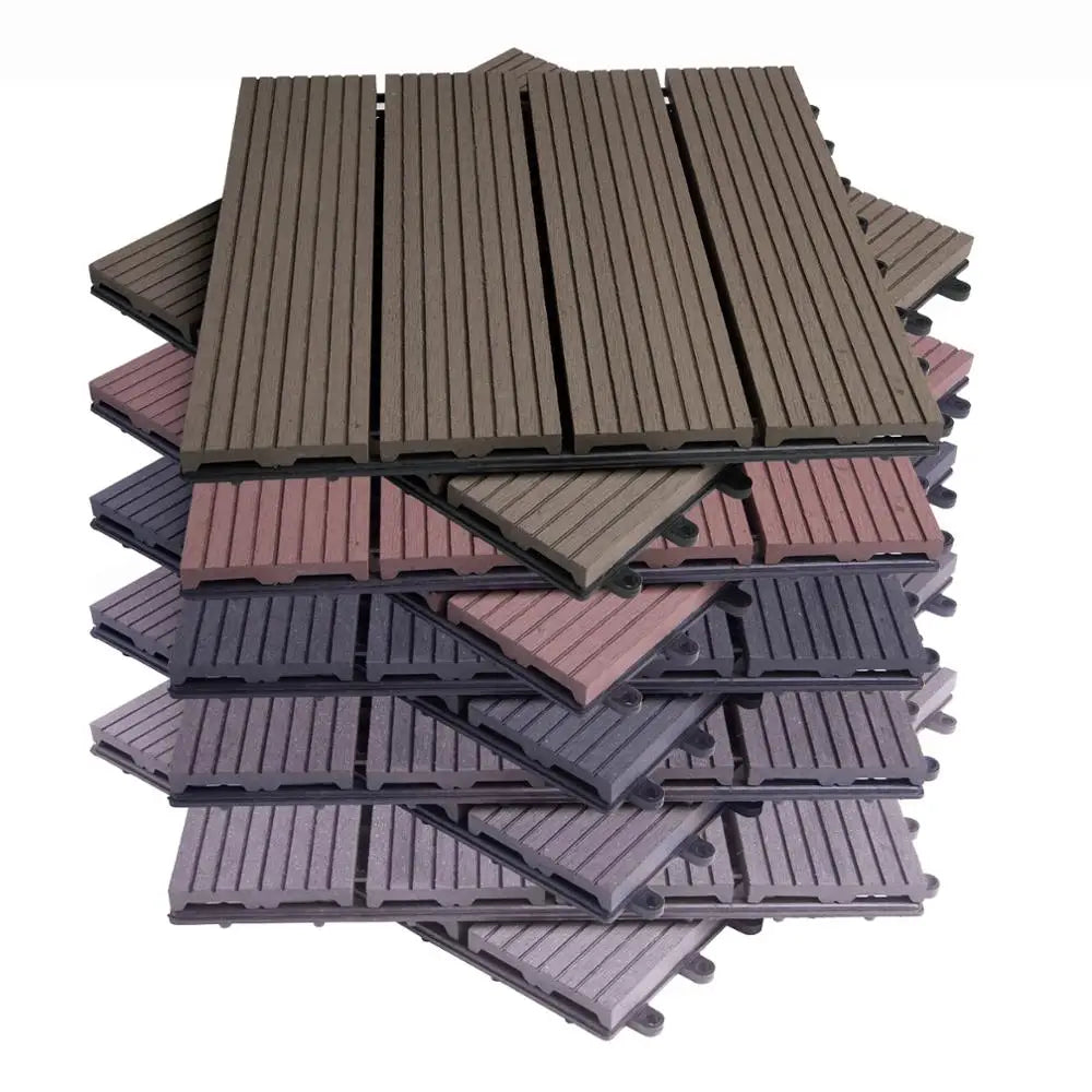WPC Composite Garden Floor Boards Set of 11PCs Interlocking Wood Effect Terrace Tiles Flooring 30 x 30cm with Click System